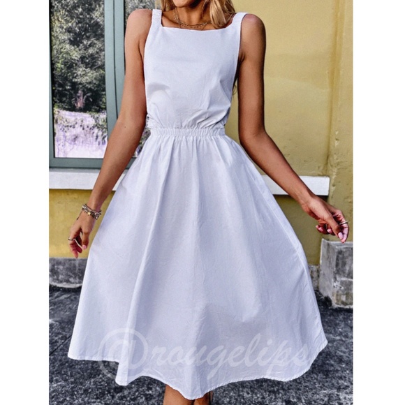 100% Cotton White Midi Backless Dress - Picture 6 of 15
